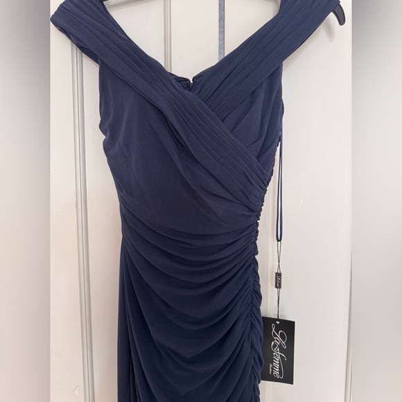 La Femme Off-Shoulder Mini Dress in Navy 29486 - Picture 5 of 8